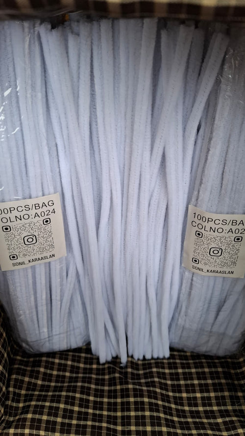 A024 Beyaz Şönil DIY Tüylü Hobi Çubuğu - 100'lü Paket(CHENİLLE) 🌹🌸💐