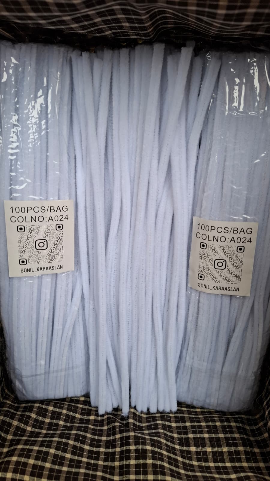 A024 Beyaz Şönil DIY Tüylü Hobi Çubuğu - 100'lü Paket(CHENİLLE) 🌹🌸💐