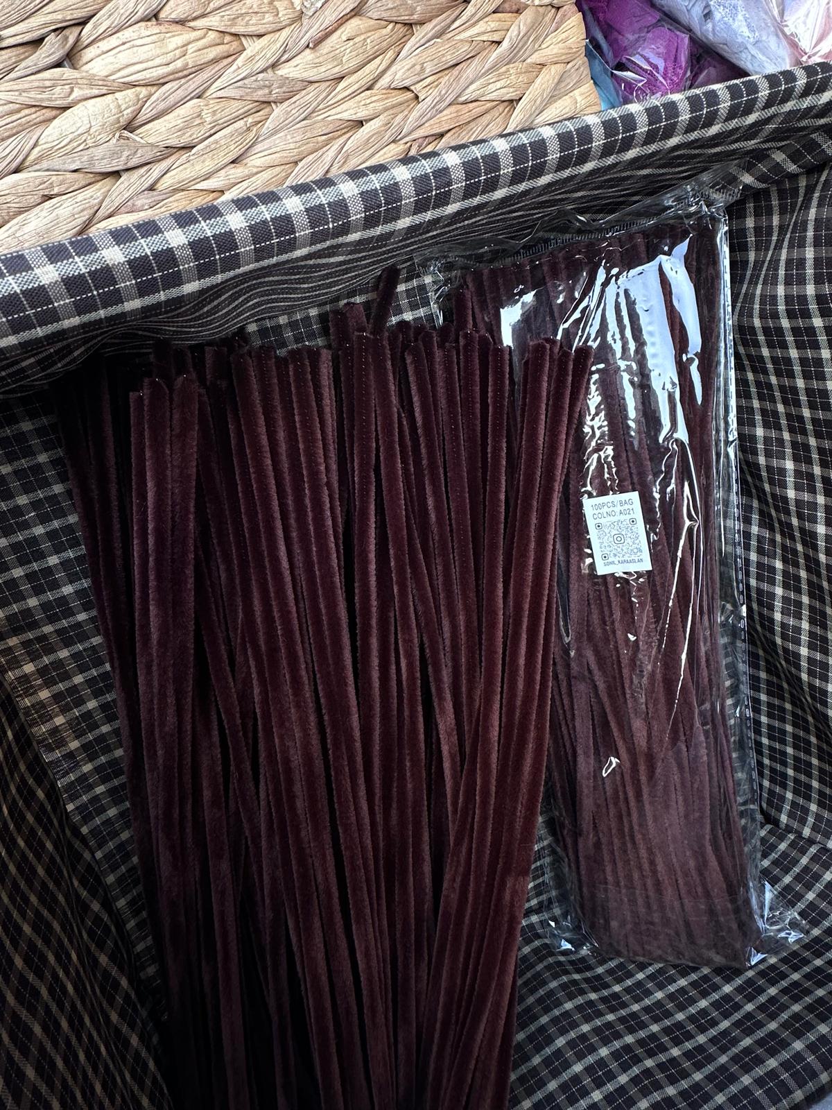 ŞÖNİL 100 LÜ ACI KAHVE RENK KOD A080 30 CM -🛍️ YOĞUN TÜYLÜ HOBİ ÇUBUĞU TEL EL İŞİ 100 LÜ PAKET💐