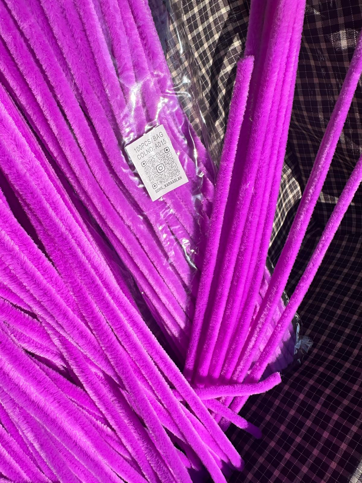 ŞÖNİL 100 LÜ LİLA RENK KOD A015 30 CM -🛍️ YOĞUN TÜYLÜ HOBİ ÇUBUĞU TEL EL İŞİ 100 LÜ PAKET💐