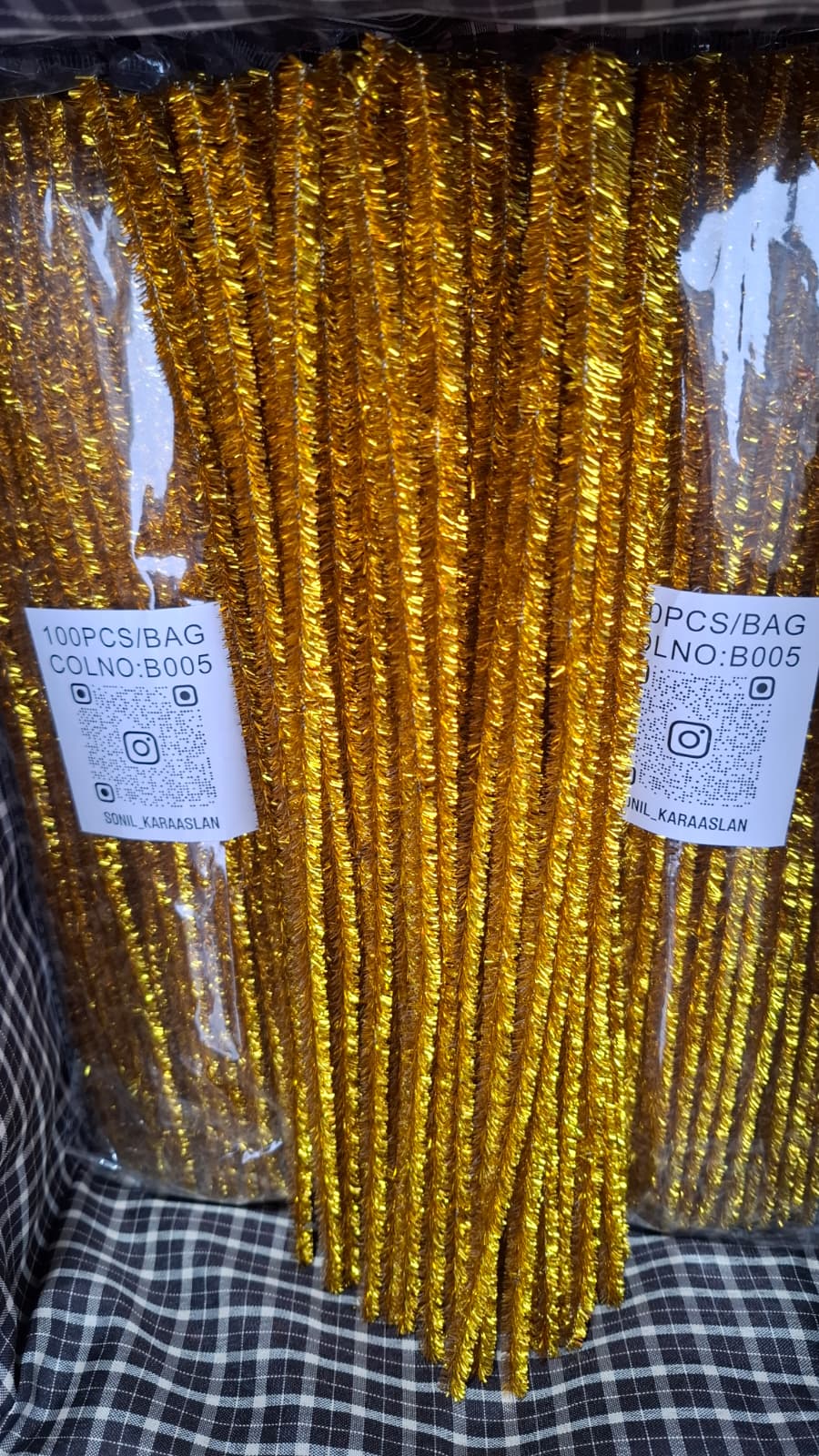 ŞÖNİL 100 LÜ GOLD ALTIN SİMLİ RENK KOD B005 30 CM -🛍️ YOĞUN TÜYLÜ TEL EL İŞİ 100 LÜ PAKET💐