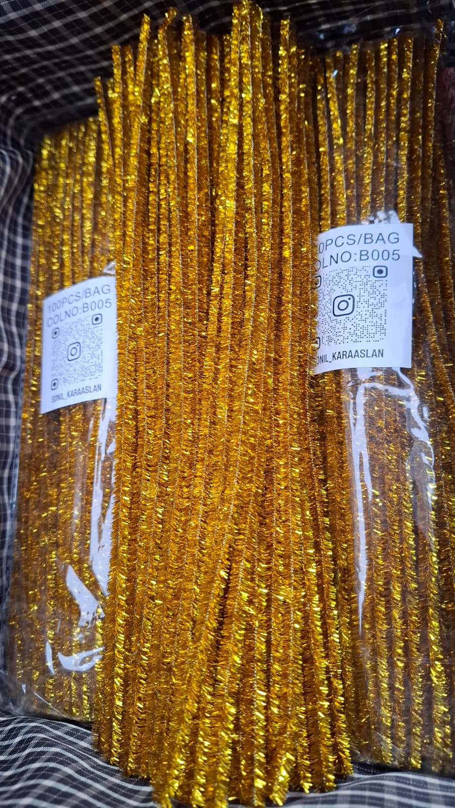 ŞÖNİL 100 LÜ GOLD ALTIN SİMLİ RENK KOD B005 30 CM -🛍️ YOĞUN TÜYLÜ TEL EL İŞİ 100 LÜ PAKET💐