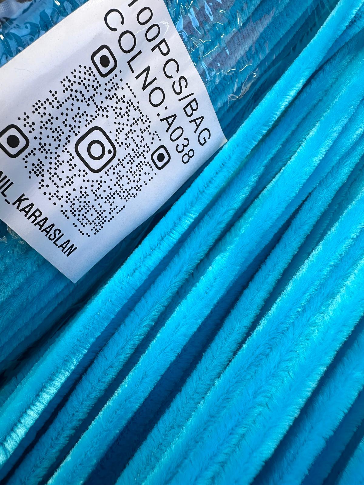 ŞÖNİL 100 LÜ MAVİ RENK KOD A038 30 CM -🛍️ YOĞUN TÜYLÜ HOBİ ÇUBUĞU TEL EL İŞİ 100 LÜ PAKET💐