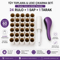 MUTKIN 24’lü Tüy Toplama Rulosu Seti + Sap + Saç Açıcı Tarak | Her Rulo 60 Yaprak Yapışkanlı Temizleme Rulosu