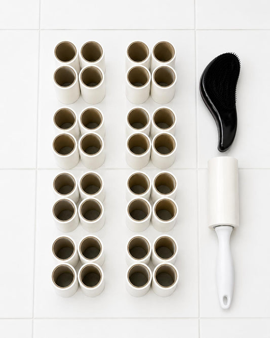 MUTKIN 24’lü Tüy Toplama Rulosu Seti + Sap + Saç Açıcı Tarak | Her Rulo 60 Yaprak Yapışkanlı Temizleme Rulosu