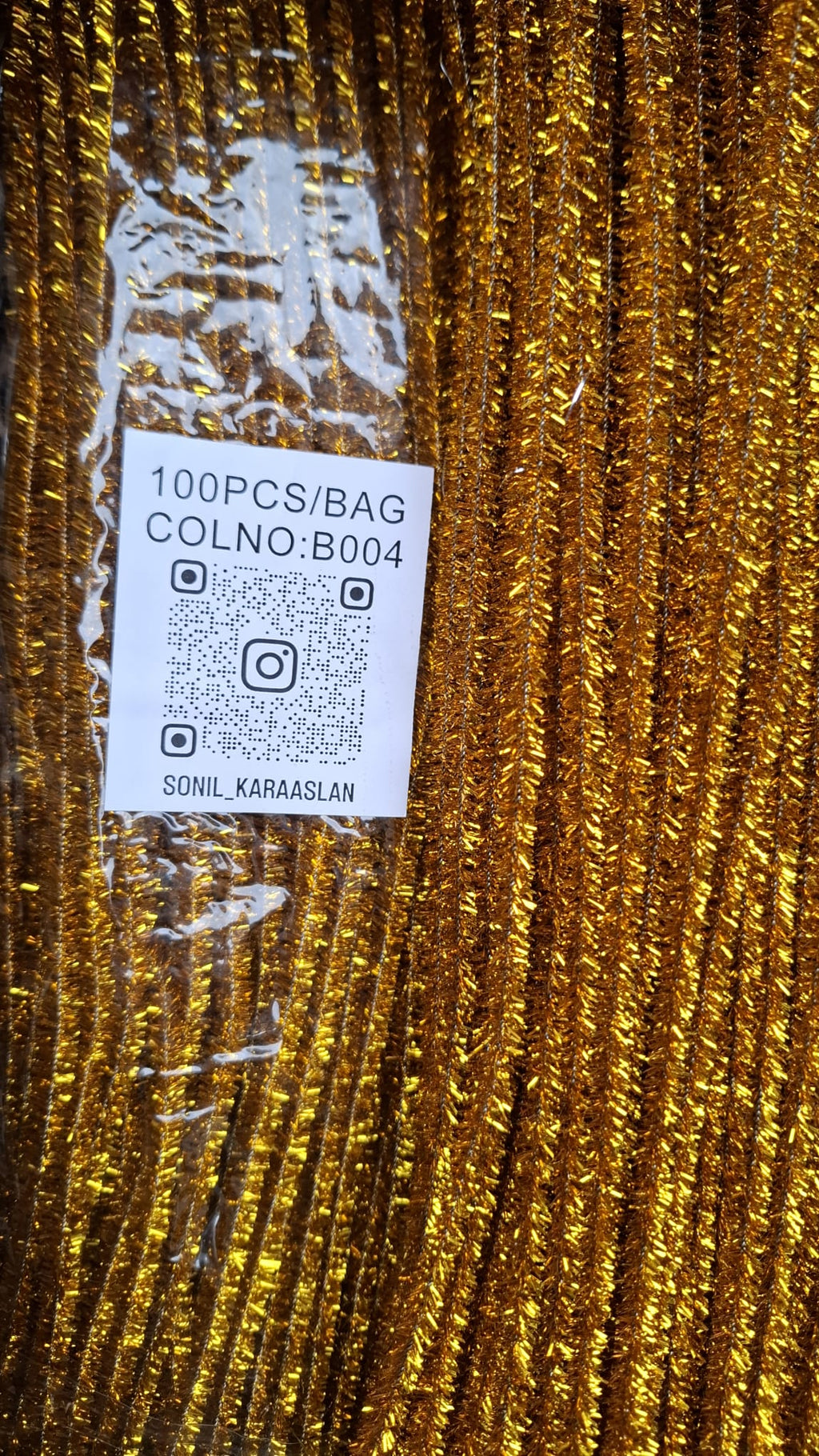 RENK KOD B004 ŞÖNİL 100 LÜ GOLD SİMLİ 30 CM -🛍️ YOĞUN TÜYLÜ HOBİ ÇUBUĞU TEL EL İŞİ 100 LÜ PAKET💐