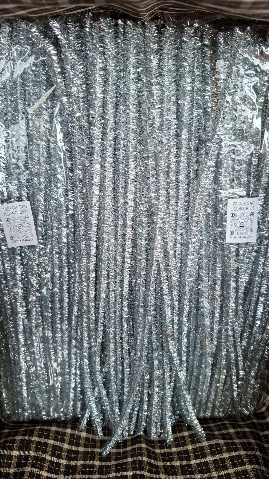 Gümüş Simli Renk Şönil RENK KOD B007 🌸Tel, El İşi, DIY Çiçek Yapım Teli, 1 Paket 100 Adet, - 30 Cm