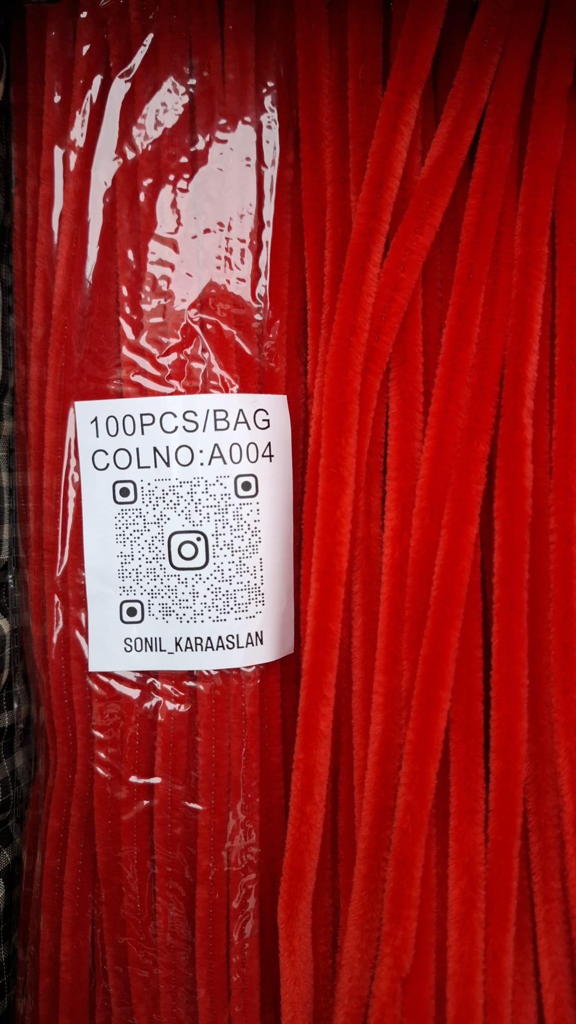 30 cm A004 Kırmızı Şönil RENK KOD A004 Tüylü Hobi Çubuğu - 100'lü Paket 🌸🌷🌹