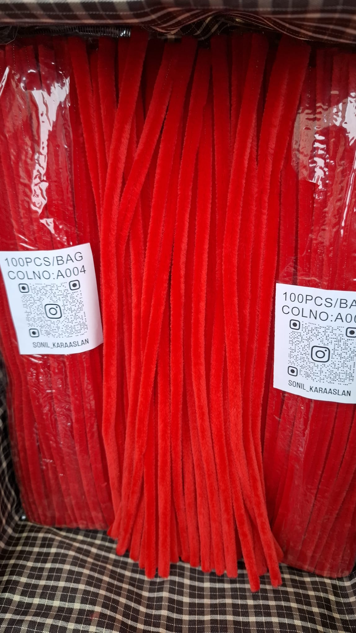 30 cm A004 Kırmızı Şönil RENK KOD A004 Tüylü Hobi Çubuğu - 100'lü Paket 🌸🌷🌹