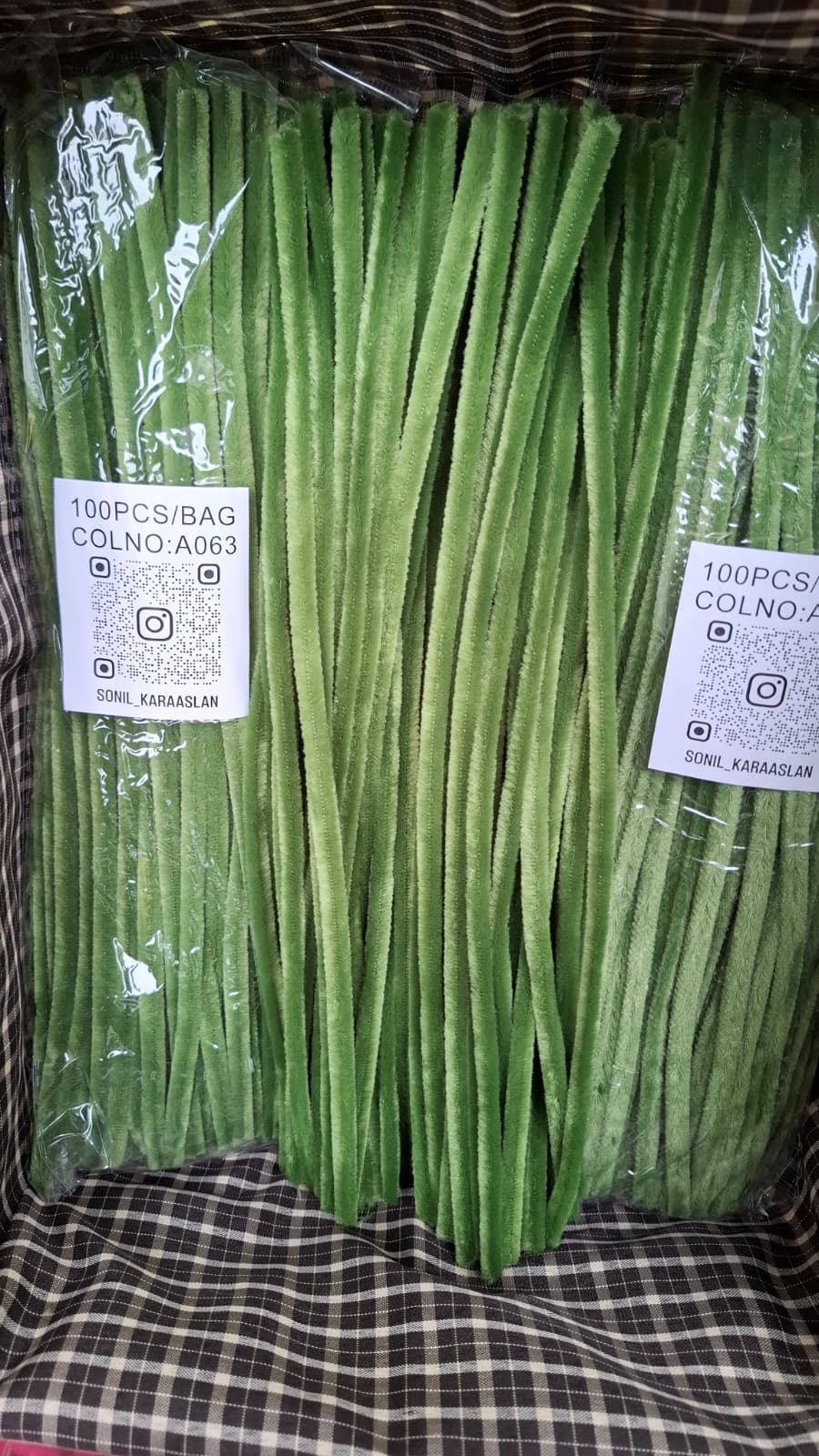 30 cm A063 YEŞİL KOD ŞÖNİL -🛍️ TÜYLÜ HOBİ ÇUBUĞU 100 LÜ PAKET💐