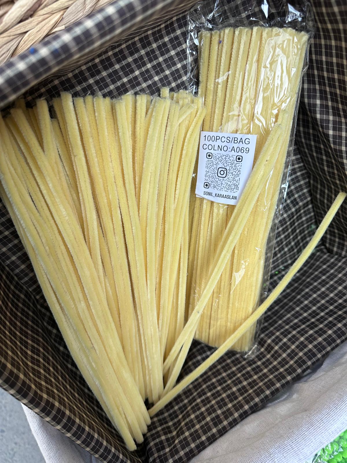 ŞÖNİL 100 LÜ KREM RENK KOD A069 30 CM -🛍️ YOĞUN TÜYLÜ HOBİ ÇUBUĞU TEL EL İŞİ 100 LÜ PAKET💐