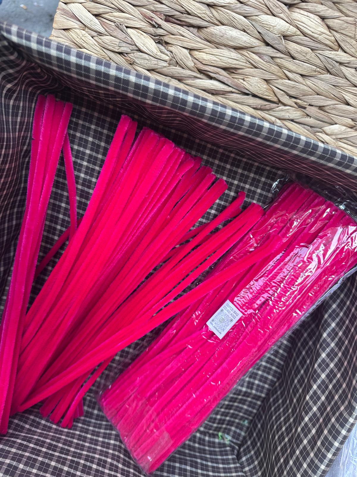 ŞÖNİL 100 LÜ FUŞYA RENK KOD A002 30 CM -🛍️ YOĞUN TÜYLÜ HOBİ ÇUBUĞU TEL EL İŞİ 100 LÜ PAKET💐