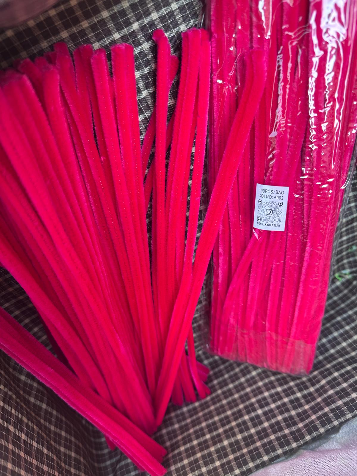 ŞÖNİL 100 LÜ FUŞYA RENK KOD A002 30 CM -🛍️ YOĞUN TÜYLÜ HOBİ ÇUBUĞU TEL EL İŞİ 100 LÜ PAKET💐