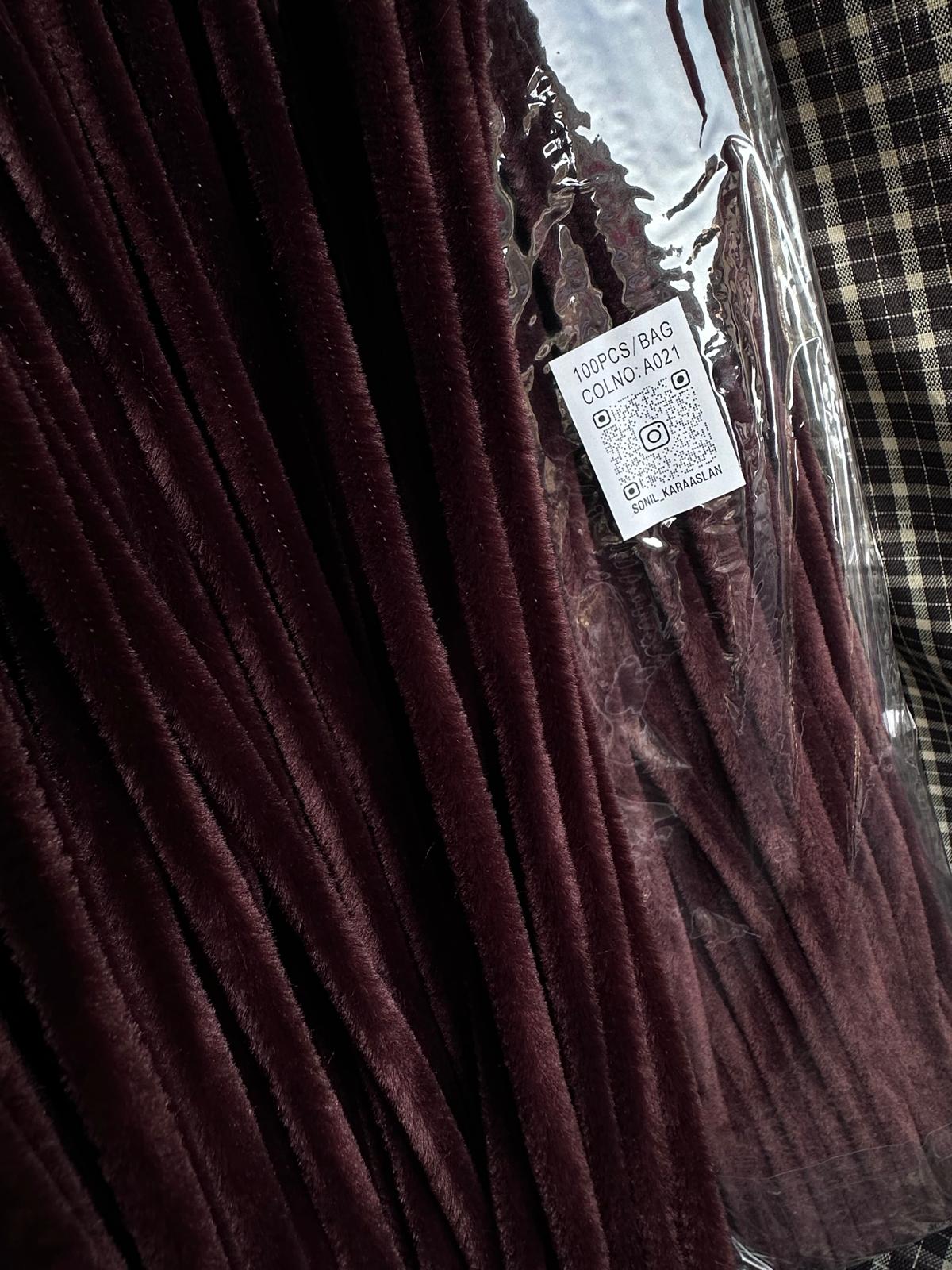 ŞÖNİL 100 LÜ KOYU KAHVE RENK KOD A021 30 CM -🛍️ YOĞUN TÜYLÜ HOBİ ÇUBUĞU TEL EL İŞİ 100 LÜ PAKET💐