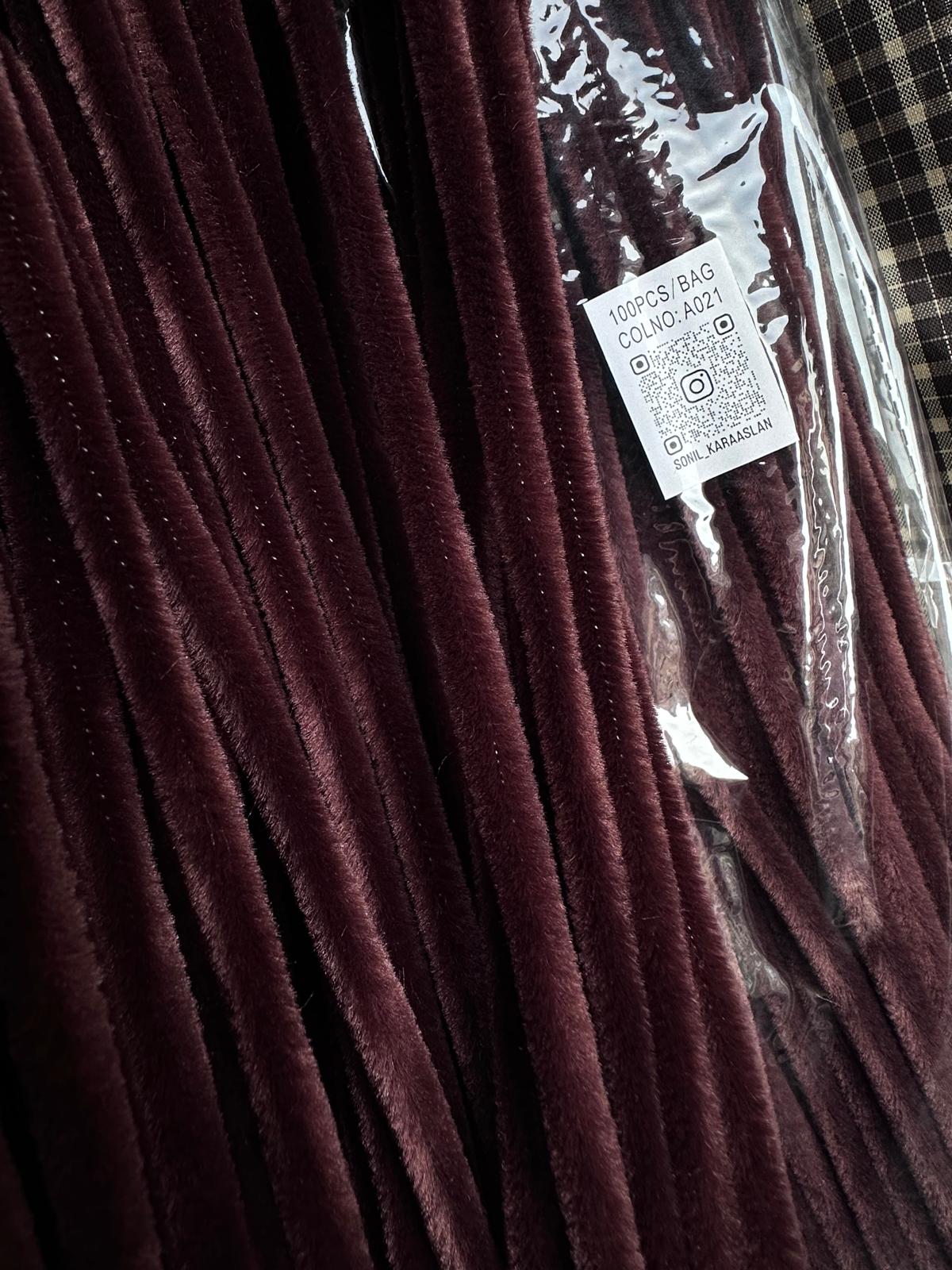 ŞÖNİL 100 LÜ KOYU KAHVE RENK KOD A021 30 CM -🛍️ YOĞUN TÜYLÜ HOBİ ÇUBUĞU TEL EL İŞİ 100 LÜ PAKET💐