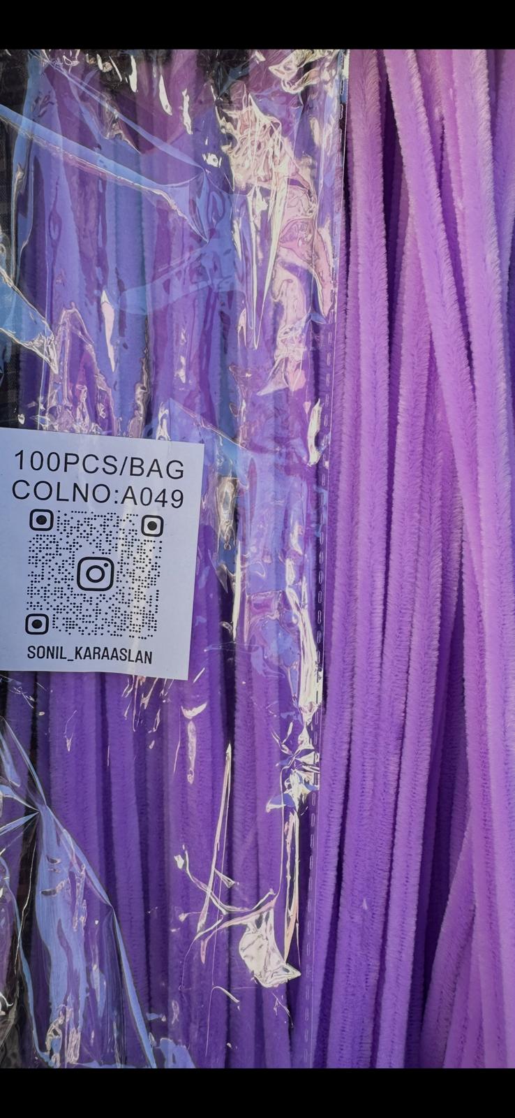 ŞÖNİL 100 LÜ LİLA RENK KOD A049 30 CM -🛍️ YOĞUN TÜYLÜ HOBİ ÇUBUĞU TEL EL İŞİ 100 LÜ PAKET💐