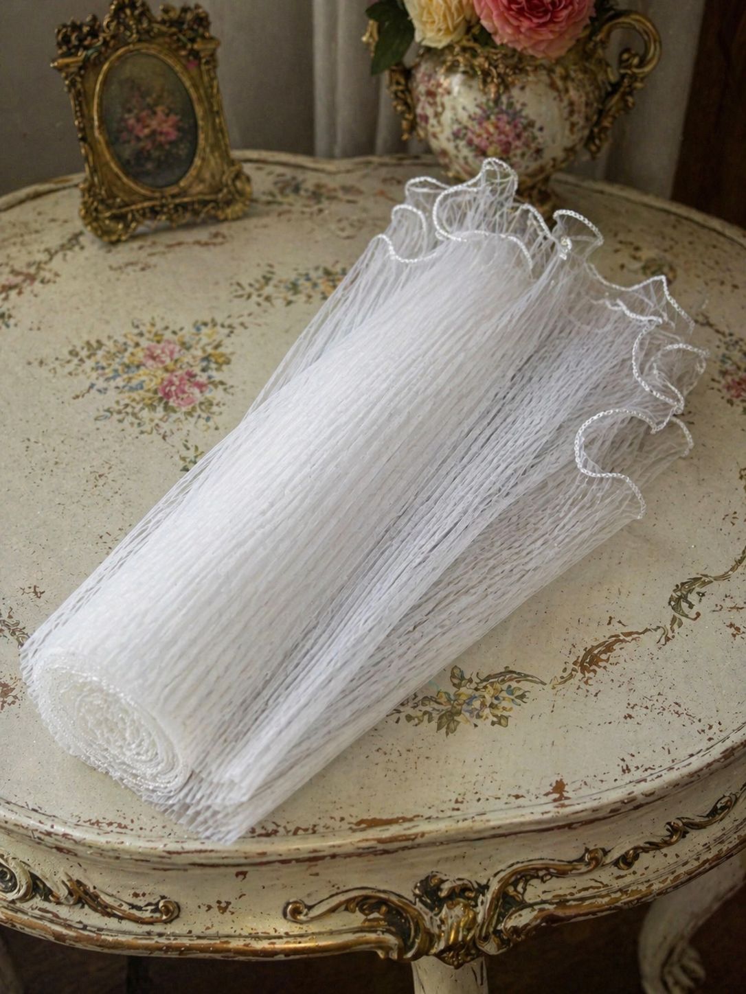🤍 İncili Beyaz  Buket Sarma Tülü – 40 cm x 3,5 Metre