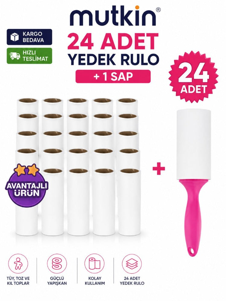 Mutkin Temizlik Tüy Kıl Toplayıcı 24’lü Yedek Rulo Ve Aparat