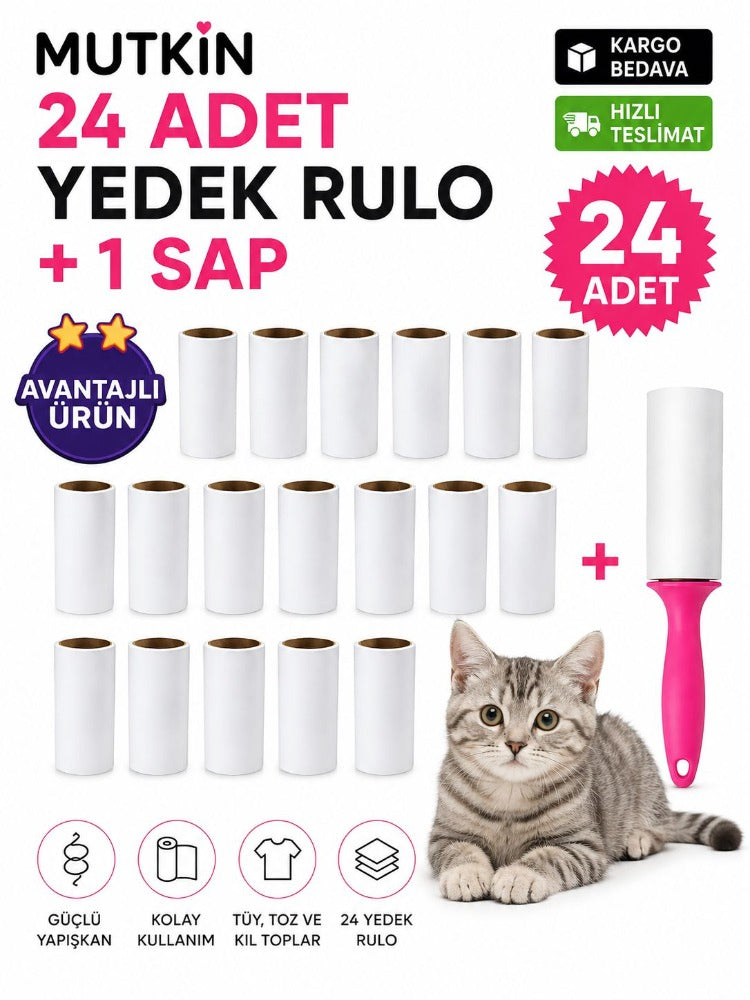 Mutkin Temizlik Tüy Kıl Toplayıcı 24’lü Yedek Rulo Ve Aparat