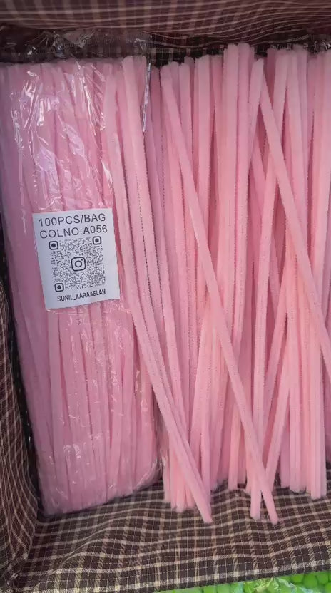 ŞÖNİL 100 LÜ PEMBE A056 RENK KOD 30 CM -🛍️ YOĞUN TÜYLÜ HOBİ ÇUBUĞU TEL EL İŞİ 100 LÜ PAKET💐