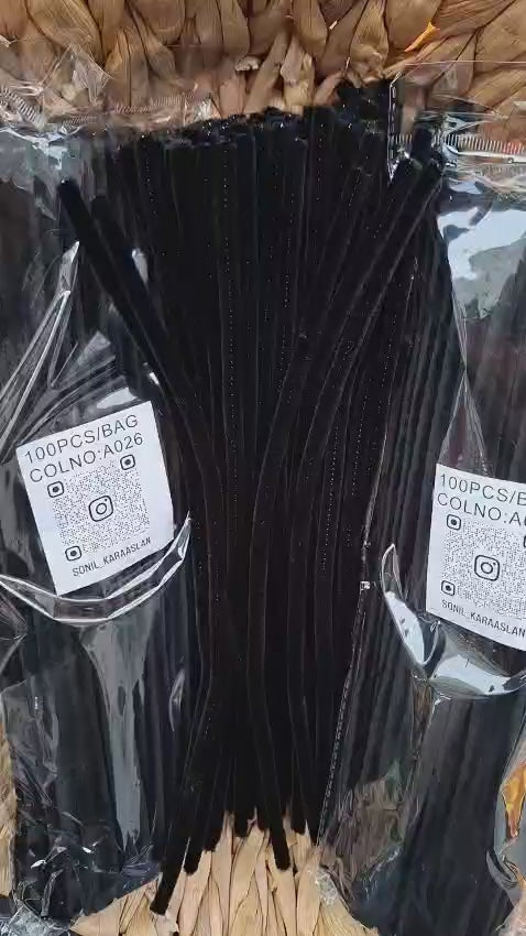 ŞÖNİL 100 LÜ SIYAH RENK KOD A026 30 CM -🛍️ YOĞUN TÜYLÜ HOBİ ÇUBUĞU TEL EL İŞİ 100 LÜ PAKET💐