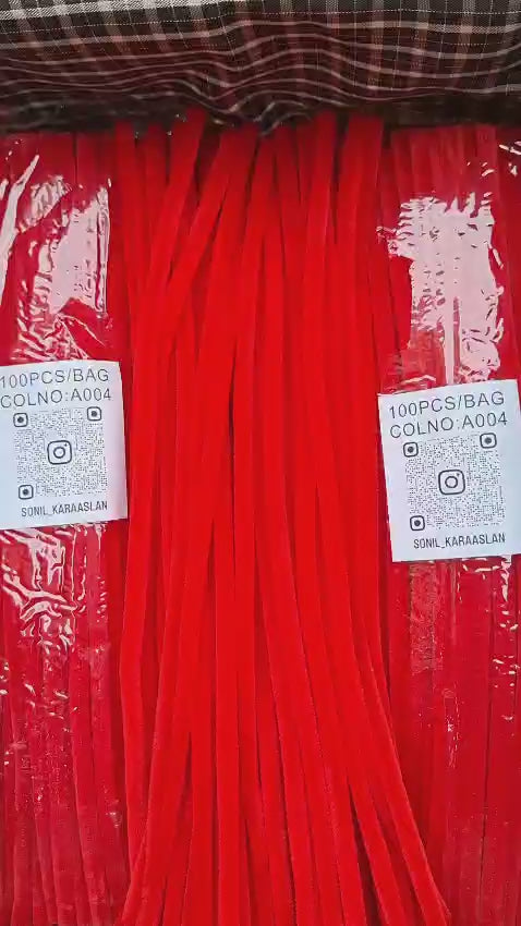 30 cm A004 Kırmızı Şönil RENK KOD A004 Tüylü Hobi Çubuğu - 100'lü Paket 🌸🌷🌹
