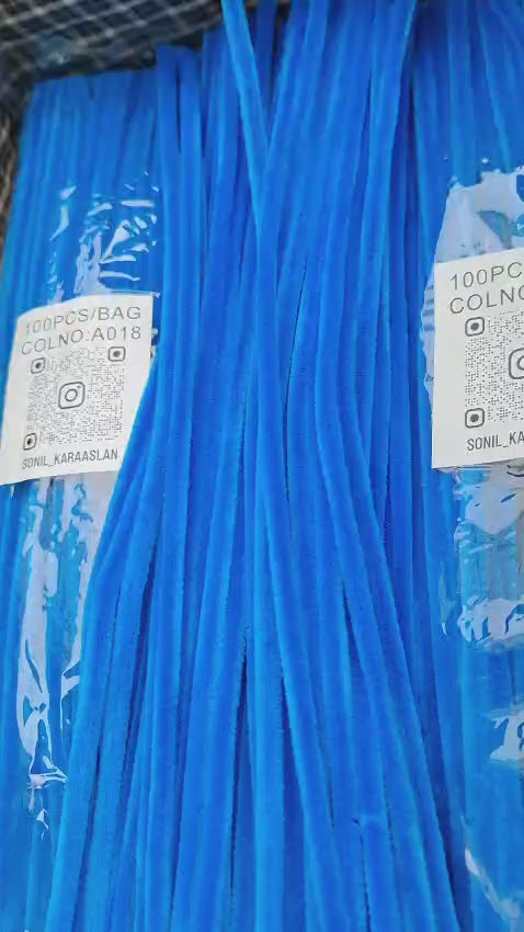 ŞÖNİL 100 LÜ MAVİ RENK KOD A018 30 CM -🛍️ YOĞUN TÜYLÜ HOBİ ÇUBUĞU TEL EL İŞİ 100 LÜ PAKET💐