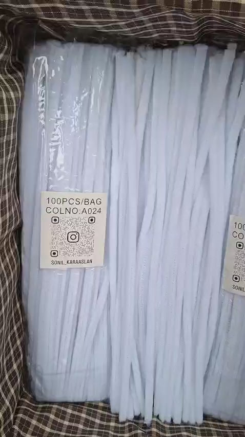 A024 Beyaz Şönil DIY Tüylü Hobi Çubuğu - 100'lü Paket(CHENİLLE) 🌹🌸💐