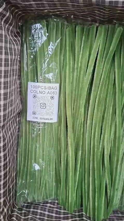 30 cm A063 YEŞİL KOD ŞÖNİL -🛍️ TÜYLÜ HOBİ ÇUBUĞU 100 LÜ PAKET💐