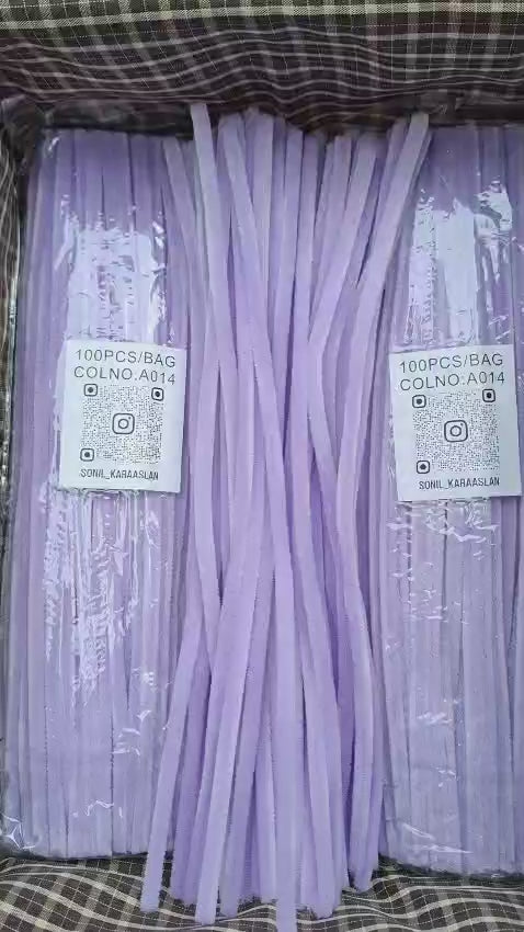 RENK KOD A014 ŞÖNİL 100 LÜ LİLA 30 CM -🛍️ YOĞUN TÜYLÜ HOBİ ÇUBUĞU TEL EL İŞİ 100 LÜ PAKET💐