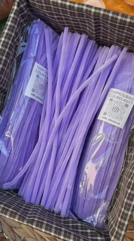 ŞÖNİL 100 LÜ MOR RENK KOD A077 30 CM -🛍️ YOĞUN TÜYLÜ HOBİ ÇUBUĞU TEL EL İŞİ 100 LÜ PAKET💐