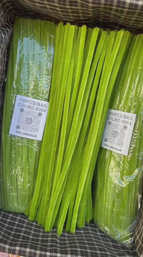 ŞÖNİL 100 LÜ YEŞİL RENK KOD A064 30 CM -🛍️ YOĞUN TÜYLÜ HOBİ ÇUBUĞU TEL EL İŞİ 100 LÜ PAKET💐