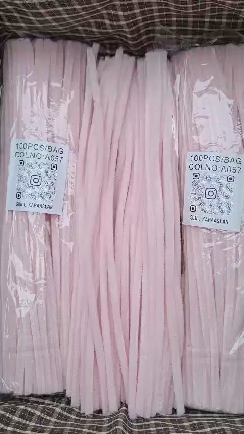 Chenille 30 cm A057 PEMBE ŞÖNİL -🛍️ TÜYLÜ HOBİ ÇUBUĞU 100 LÜ PAKET💐
