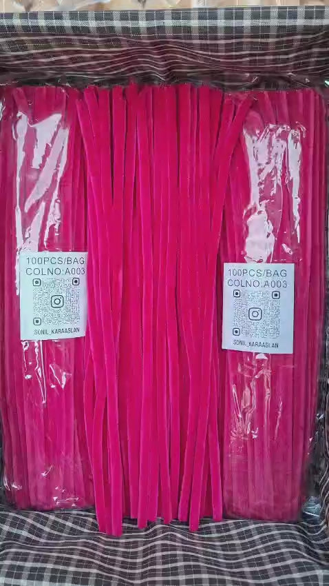 RENK KOD A003 ŞÖNİL 100 LÜ KOYU PEMBE 30 CM -🛍️ YOĞUN TÜYLÜ HOBİ ÇUBUĞU TEL EL İŞİ 100 LÜ PAKET💐