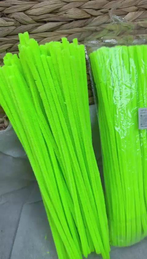 ŞÖNİL 100 LÜ FOSFOR YEŞİL RENK KOD A011 30 CM -🛍️ YOĞUN TÜYLÜ HOBİ ÇUBUĞU TEL EL İŞİ 100 LÜ PAKET💐