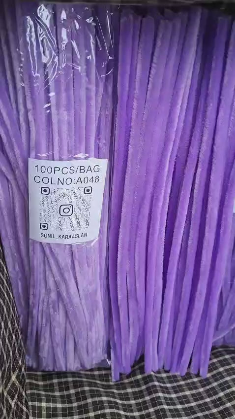 ŞÖNİL 100 LÜ LİLA RENK KOD A048 30 CM -🛍️ YOĞUN TÜYLÜ HOBİ ÇUBUĞU TEL EL İŞİ 100 LÜ PAKET💐