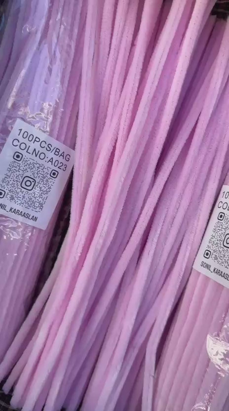 ŞÖNİL 100 LÜ PEMBE RENK KOD A023 30 CM -🛍️ YOĞUN TÜYLÜ HOBİ ÇUBUĞU TEL EL İŞİ 100 LÜ PAKET💐