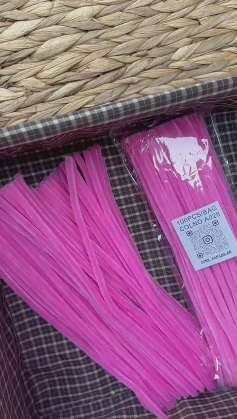 ŞÖNİL 100 LÜ ŞEKER PEMBE RENK KOD A028 30 CM -🛍️ YOĞUN TÜYLÜ HOBİ ÇUBUĞU TEL EL İŞİ 100 LÜ PAKET💐